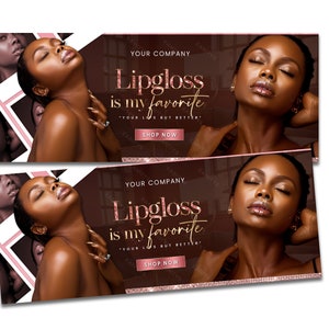 A cosmetics website banner for a Shopify store. Suitable for any cosmetics-related business. Includes different African-American models. All models are wearing makeup with their eyes closed.