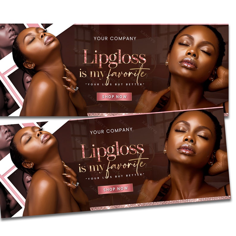 A cosmetics website banner for a Shopify store. Suitable for any cosmetics-related business. Includes different African-American models. All models are wearing makeup with their eyes closed.