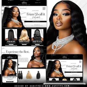 Hair Website, Hair Website Template Canva, Hair Website Design, Shopify Template Hair Extensions, Premade Shopify Hair Website