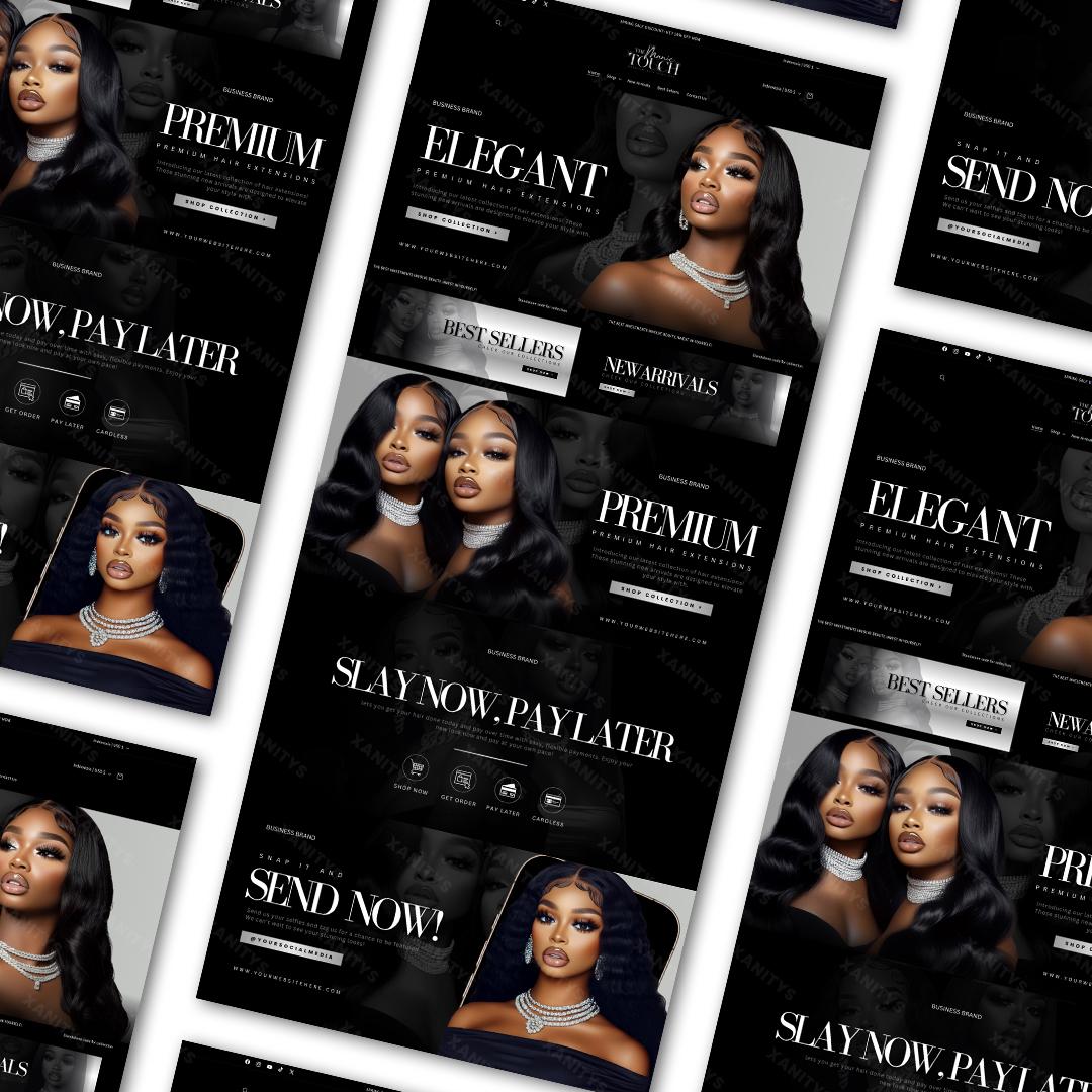 Hair Website, Hair Website Template Canva, Hair Extensions Website