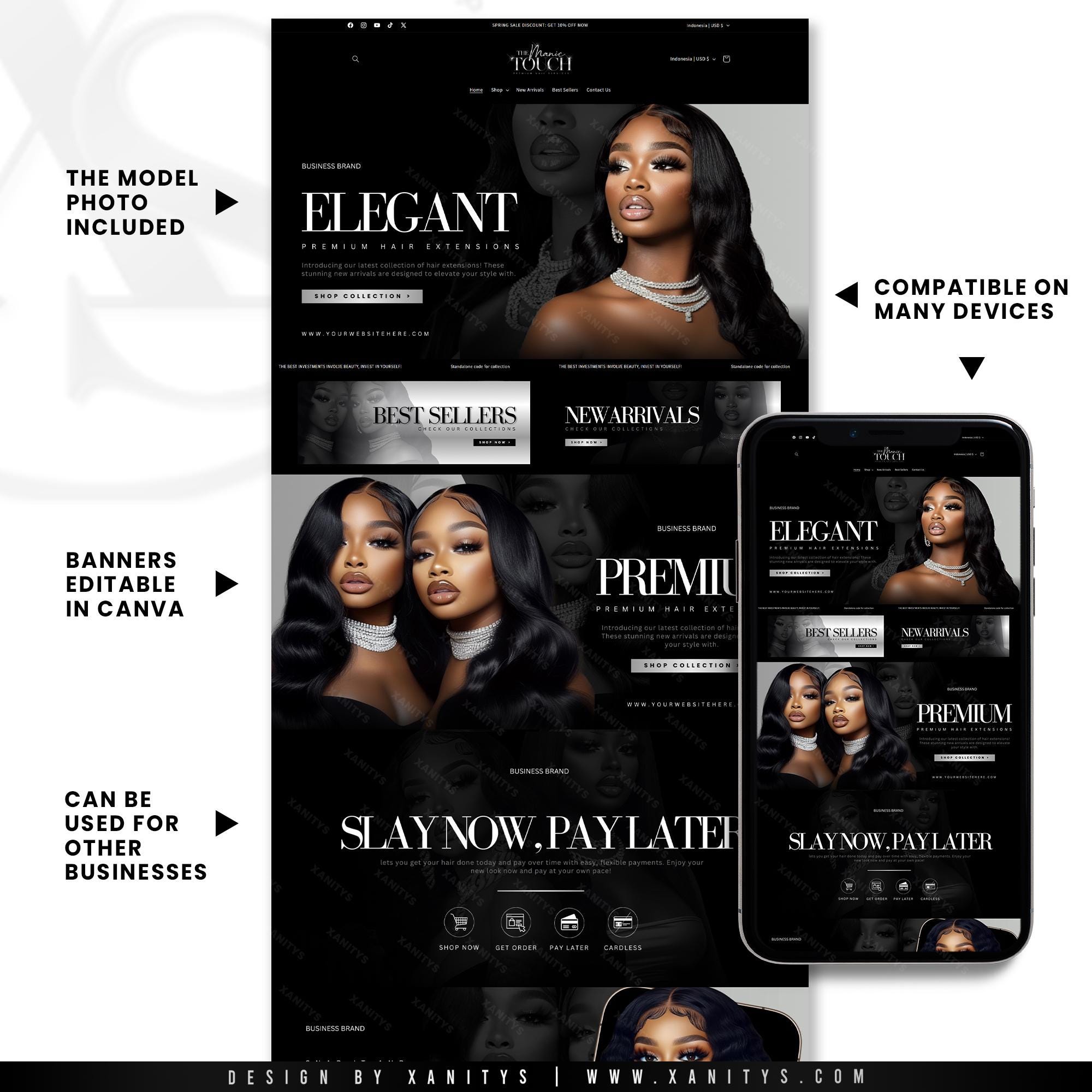 Hair Website, Hair Website Template Canva, Hair Extensions Website