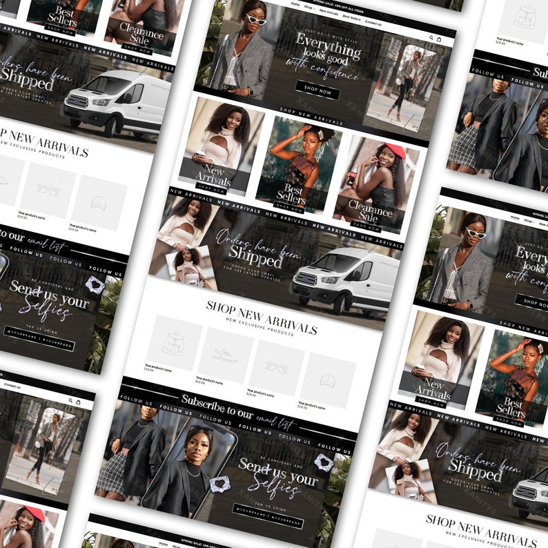 May include: A website homepage for an online clothing store showcasing a range of women's clothing, including dresses, tops, and jumpers. The website also encourages visitors to shop new arrivals and sign up for the email list.