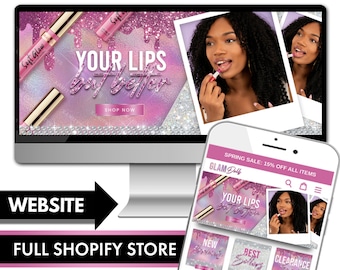 Lip Gloss Website, Cosmetics Website, Makeup Website, Shopify Website Design, Premade Website
