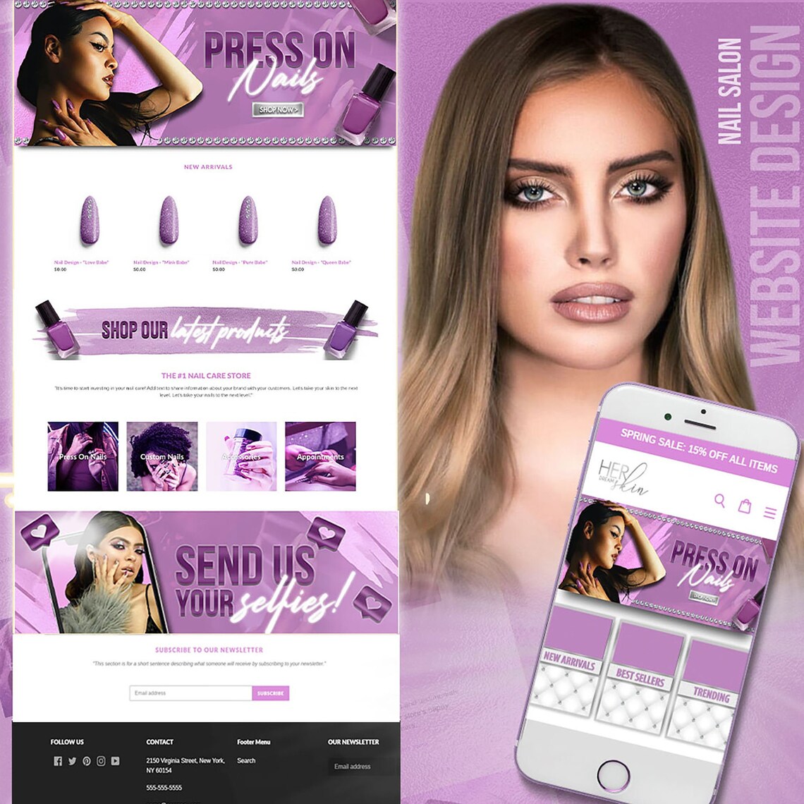 Press On Nail site Design Nail Tech Shopify Theme Etsy