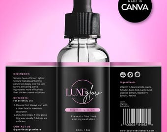 Dropper Bottle Label Template, Editable Dropper Bottle Template, DIY Labels, Serum Bottle Label, Skincare Labels, Cosmetics Label Template