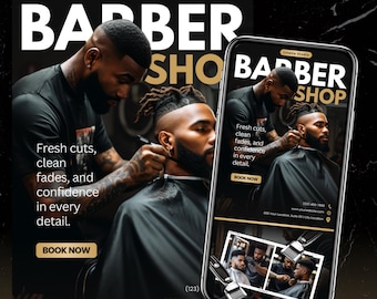 Barber Acuity Website Banner Template, Editable Canva Barbershop Booking Site