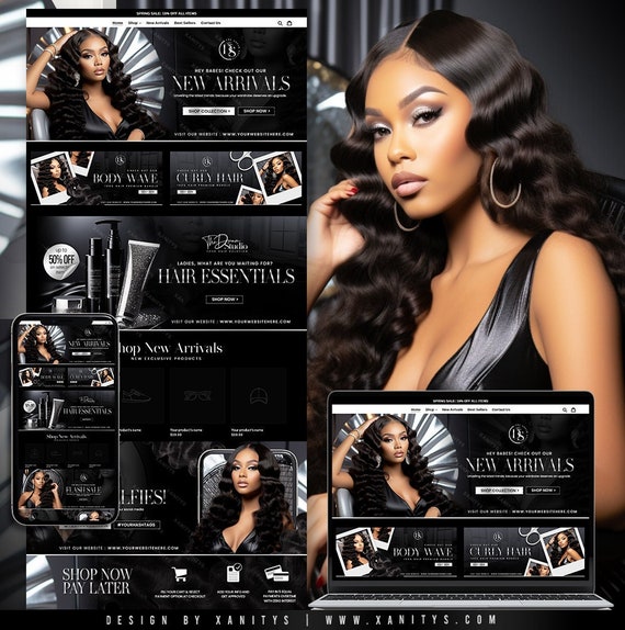 Hair Website Template, Shopify Hair Website, Hair Website Banners, Hairstylist Website, Hair Extensions Website Design