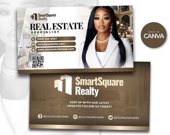 Modèle de carte de visite pour agent immobilier, design moderne (modifiable sur toile, téléchargement numérique)