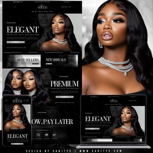 Hair Website, Hair Website Template Canva, Hair Website Design, Shopify Luxury Hair Theme, Premade Shopify Hair Website