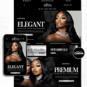 Hair Website, Hair Website Template Canva, Hair Extensions Website, Hair Website Banners, Hair Branding, Hair Canva Template