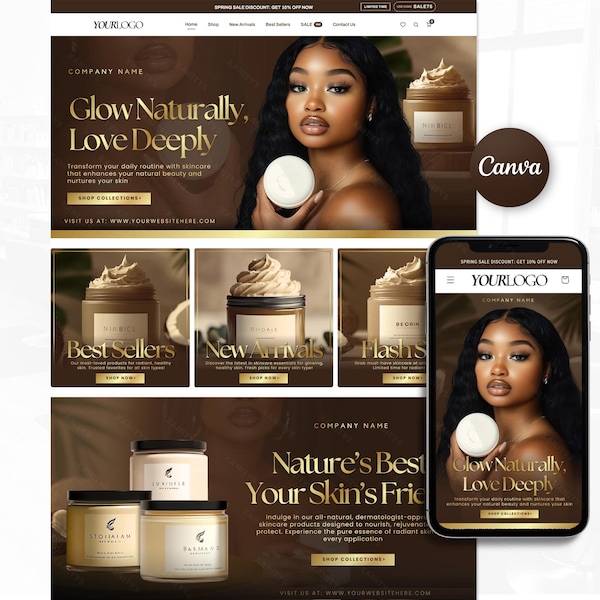 Skincare Website Template, Body Butter Website, Skin care Shopify Website Design, Shopify Theme for Skincare Business