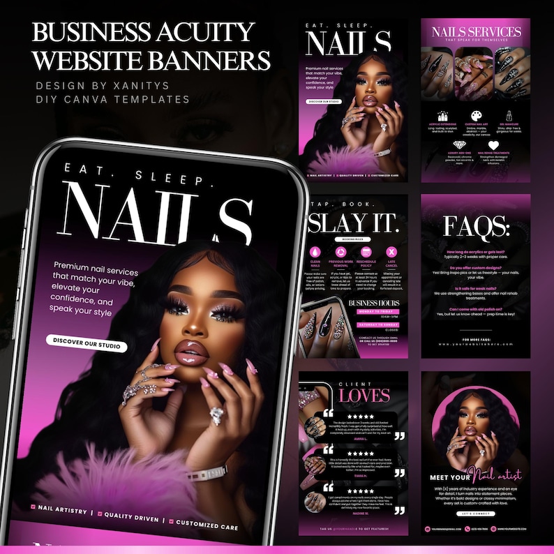 Nail Tech Acuity Scheduling Canva Banners, Nail Salon Website Template ...
