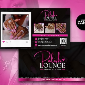 DIY Nagel Visitenkarte, Nail Tech Visitenkarte, Nail Tech Marketing, Nail Branding, Nail Visitenkarte Template, Nail Canva Template