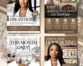 Modèles de flyers pour agents immobiliers, marketing immobilier modifiables (PDF Canva)