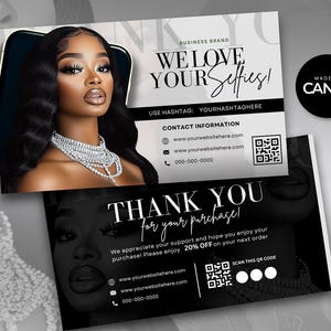 Tarjetas de agradecimiento, tarjeta de agradecimiento para el cabello, plantilla de tarjeta de agradecimiento DIY, tarjeta de agradecimiento editable, tarjeta de presentación de pestañas, tarjeta de presentación de cabello
