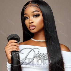 Hair Website Stock Photos, Hair Website Models, Model holding hair bundle, Black Woman Stock Photos, Lace Wig store model, Hair Model Images