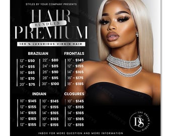 Hair Price List Flyer, Bundle Deals Flyer, Canva Hair template, DIY Hair Bundles Price List, Hair Sale, Hair Extensions Flyer