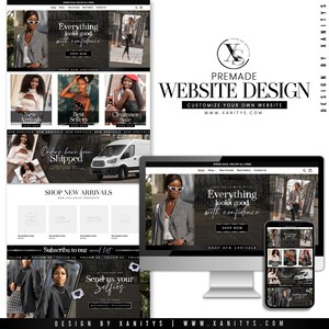 Clothing Website design for the Shopify platform. Shopify Theme for clothing Websites and businesses. Black and silver-themed website design with African American women model photos included.