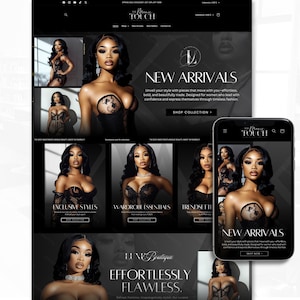 May include: A website homepage for a clothing boutique called "The Iconic Touch". The website features a model wearing a black lace corset and the text "New Arrivals" and "Shop Collection".