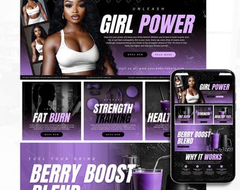 Fitness Website Canva Banner Template, Gym & Personal Trainer Branding (Digital Download)