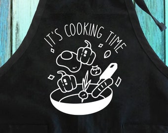 It's Cooking Time Apron: Cotton-Blend Chef Apron with Pockets
