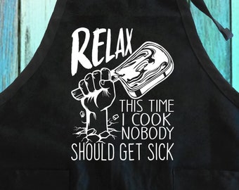 Funny Cooking Apron: Relax, I Cook, Adjustable Cotton-Blend Apron