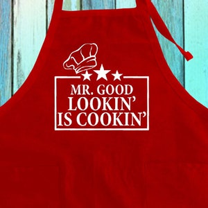 Mr Good Looking is Cooking Grill BBQ Apron w/ Pocket| Chef Daddy Apron| Chef Grill Funny Apron Father&#39;s Day Gift Full-Length Apron w/ Pocket