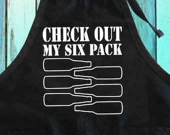 Funny Beer Six Pack Apron: Cotton-Poly Blend with Pockets