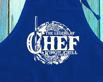 The Legend Of Chef Cooking of the Kingdom Gamer Funny Apron w/ Pockets| The King Of The Grill Funny BBQ Kitchen Game Gift Apron w/ Pocket