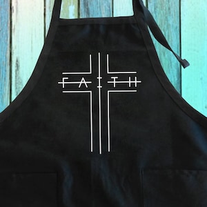 Faith Christian Jesus Cross Religious Apron w/ Pockets| Church Disciple Cross Apron| Cooking Grill BBQ Funny Apron Gift Full-Length Apron