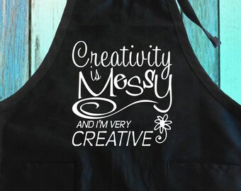 Funny 'Creativity Is Messy' Cotton Blend Apron with Pockets