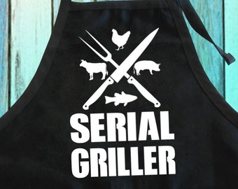 Delantal de barbacoa Serial Griller: regalo divertido de cocina de mezcla de algodón