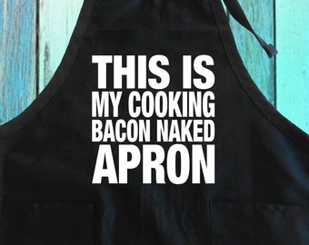 Funny Bacon Cooking Apron with Pockets: Cotton Polyester Blend