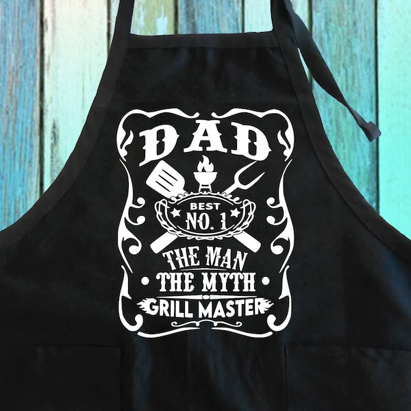 Dad Best No.1 The Man The Myth The Grill Master BBQ Apron w/ Pockets| No.1 Daddy Grill Apron Gift for Father's Day| Best Father's Gift Apron