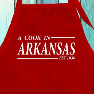 A Cook In Arkansas EST Hometown Cooking Apron w/ Pocket| Arkansas AR State Chef Team Apron| Cooking Grilling BBQ Chef Gift Full-Length Apron