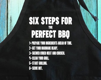 Delantal divertido para barbacoa / Seis pasos para barbacoa, mezcla de algodón