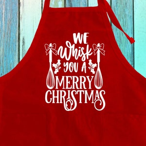 We Whisk You a Merry Christmas Kitchen Funny Apron w/ Pockets| We Whisk You a Merry Kissmas Funny Bake Sweet Saying Gifts Apron w/ Pockets