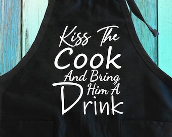 Kiss The Cook Apron: Funny Chef Apron with Pockets