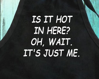 Funny Grill Apron: "Is It Hot In Here?" BBQ Apron with Pockets