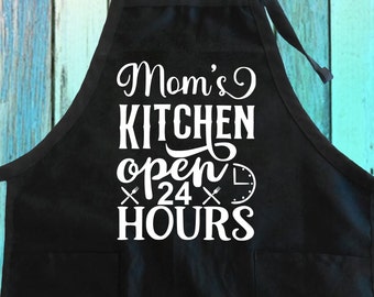 Mom's Kitchen Apron | Funny Mother's Day Gift, 24 Hours Open