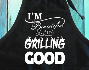Funny BBQ Apron | I'm Attractive and Grilling Good, Meat Lover Gift