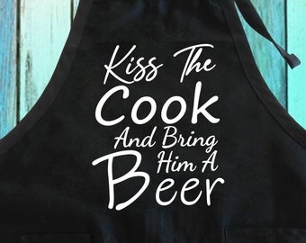 Kiss The Cook Apron: Beer Lover Gift with Pockets