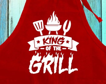 King of the Grill Apron: Funny BBQ Chef Gift with Pockets