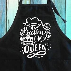 Baking Queen Funny Baking Cake Cookie Apron w/ Pockets| Queen&#39;s Baking Funny Bake Mom&#39;s Gift Apron w/ Pocket| Funny Queen Kitchen Gift Apron