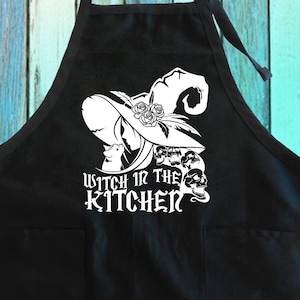 Witch In The Kitchen Grill Apron w/ Pocket| Halloween Costume Witch Cooking Grilling BBQ Funny Apron Witch Gift Full-Length Apron w/ Pockets