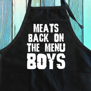 Fleisch Back On The Menu Boys Lustige Kochschürze mit Tasche | Was für ein schlauer Junge du bist Witz Geschenk Schürze | Menu Jungen Grillen Küche Kochschürze