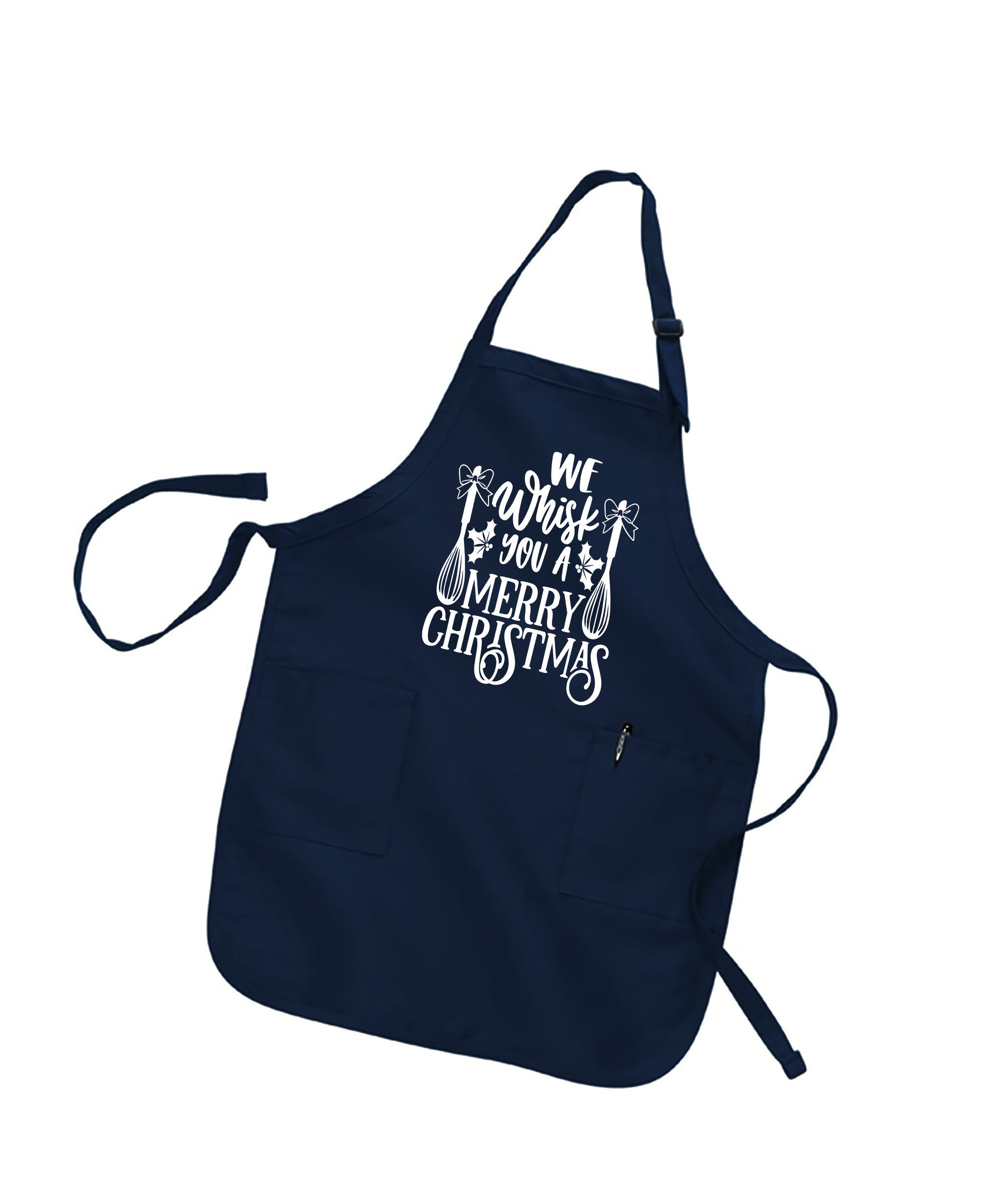 Uinwk Funny Christmas Apron - "We Whisk You A Merry Christmas", Waterproof, Adjustable, With Pockets