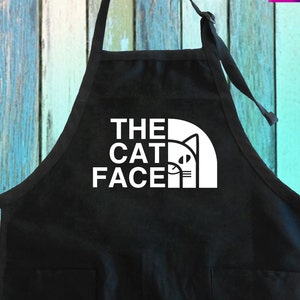 The Cat Face Cartoon Anim Funny Apron with/ Pockets| Cat Cartoon Character Apron Unisex Adults Full-Length Cat Lover Apron| The Cat Apron
