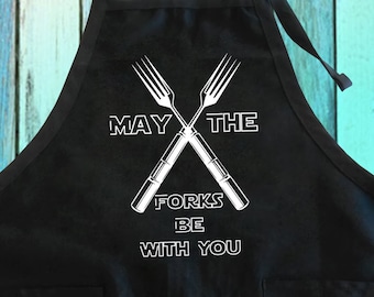 Grembiule "Che la forchetta sia con te": divertente regalo per barbecue in cucina