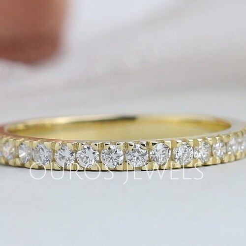 Moissanite Wedding Band 14K Gold Lab Diamond Band Ring Etsy